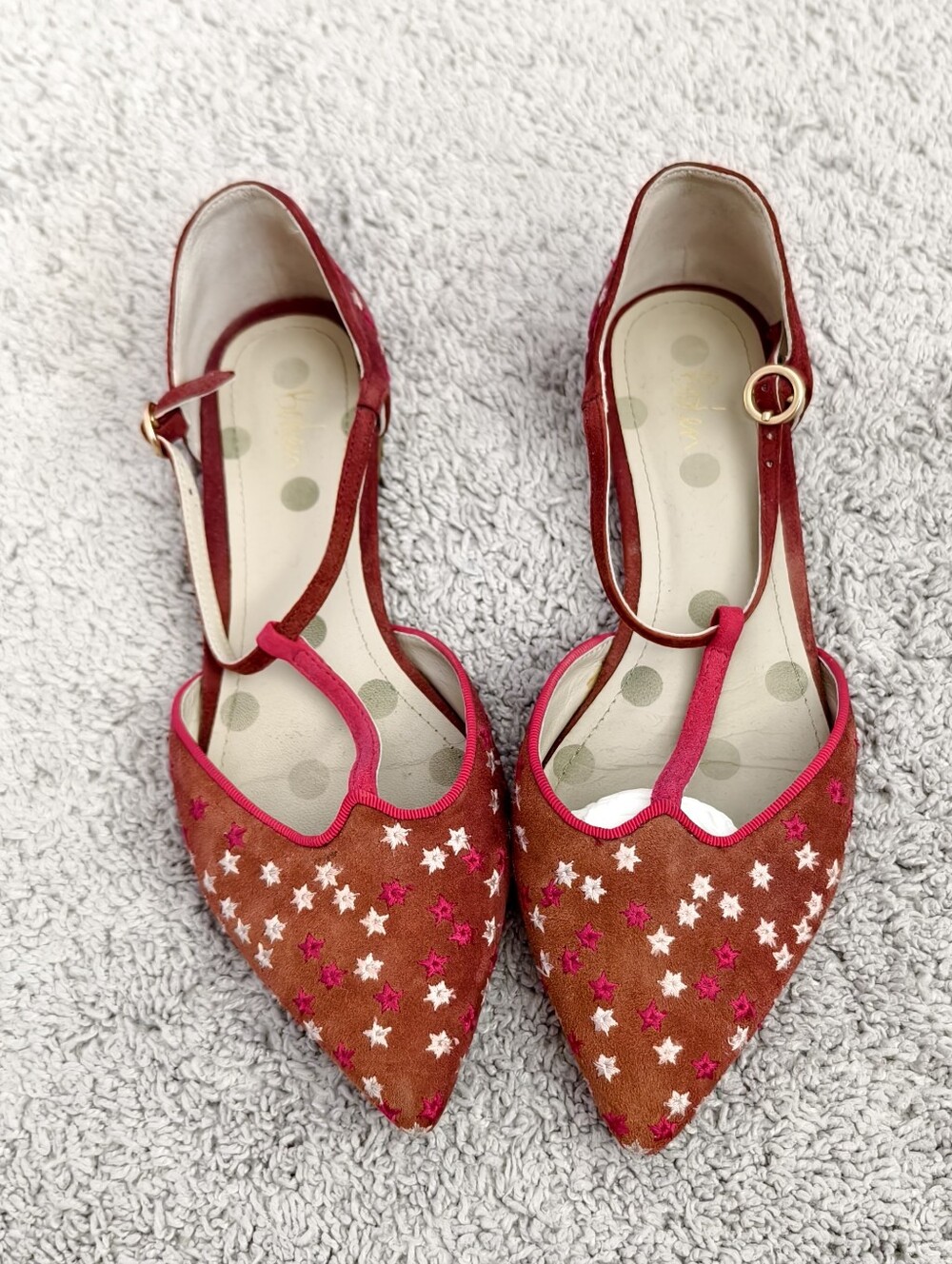 Boden Brown Suede Pointed Star-Embellished Flats with Pink Trim
